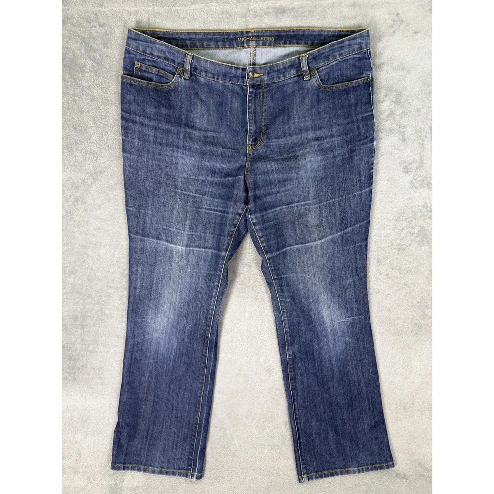 Michael Kors Jeans Womens 18W Plus Blue Dark Wash High‎ Rise Baggy Wide Leg